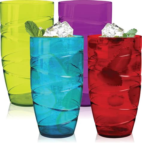 HEFTMAN Plastic Tumblers Set of 4-550ml Acrylic Tumbler Glasses with ...