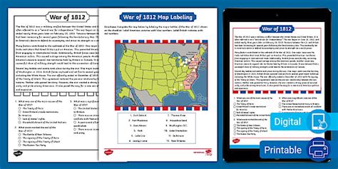 War of 1812 Map Worksheet Activity | History | Twinkl USA