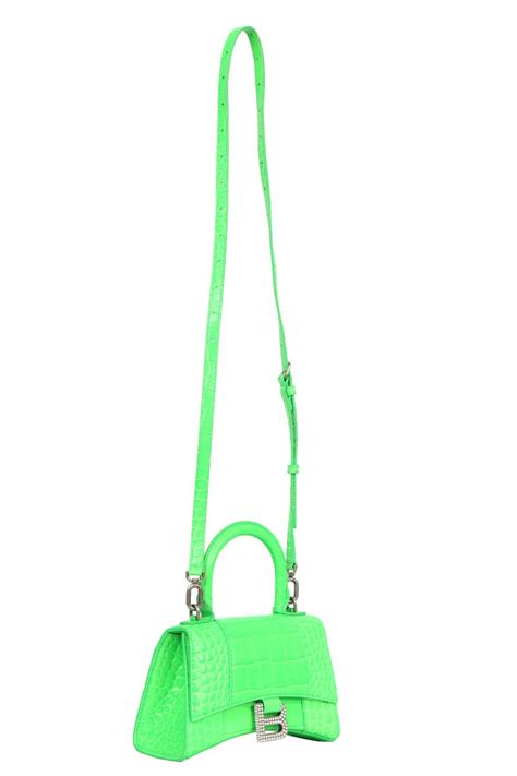 Balenciaga BB Fluor Green Hourglass Croc Satchel Bag