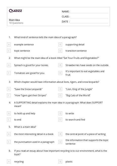 50+ Identifying the Main Idea in Fiction worksheets for 8th Class on ...