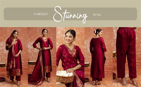 Buy VredeVogel Women's Cotton Silk Blend Zari Work Kurta Pant Set with ...