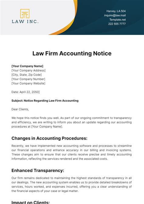 Free Law Firm Accounting Notice Template to Edit Online