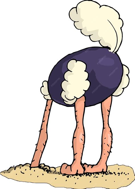Premium Vector | Ostrich hiding its head in the sand comic handdrawn animal cartoon character ...