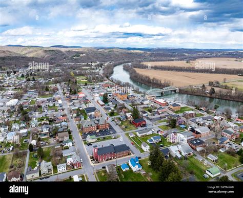 Jersey Shore, PA, USA - 03-17-2024 - Cloudy winter / spring aerial ...