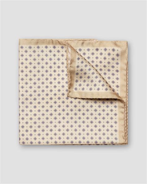 Beige Floral Print Tussah Silk Pocket Square - Eton