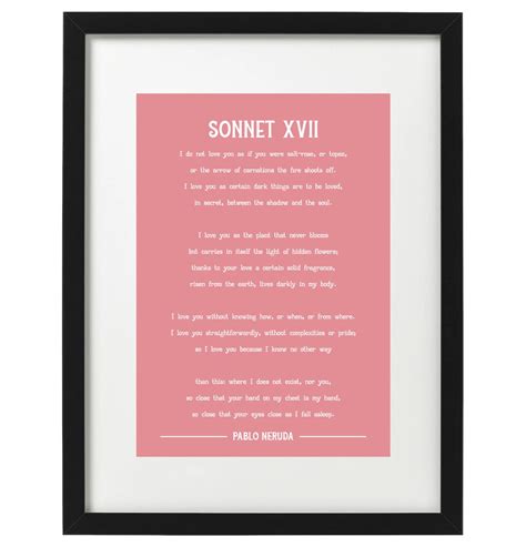 Pablo Neruda Sonnet XVII Poem Art Print - Etsy
