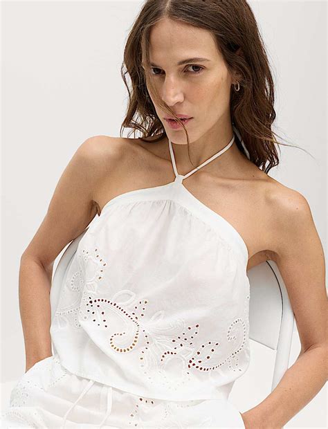 Buy Pure Cotton Placement Cutwork Beach Top at Marks & Spencer