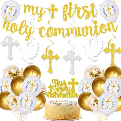 First Communion Decorations Gold Glitter My First Holy Communion Banner ...