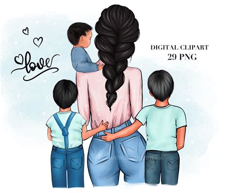 Mother With 3 Sons Mother Sons Clipart Mom Boys Clipart Mom - Etsy ...