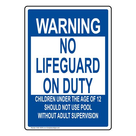 Warning No Lifeguard On Duty Children 12 Sign NHE-15078 No Lifeguard