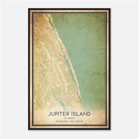 Vintage Jupiter Island Florida Map Poster, Jupiter Island FL City Road ...