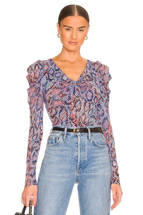 Diane von Furstenberg Roland Top in Leopard Fish Signature Blue | REVOLVE