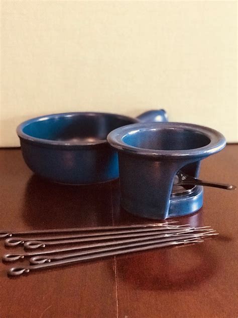 Vintage Fondue Pot, Emile Henry French Fondue pot, Blue Ceramic Fondue ...