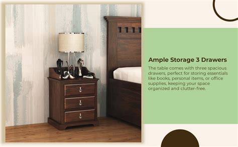 MoonWooden Sheesham Wood Bedside End Table with 3 Drawers Storage for ...