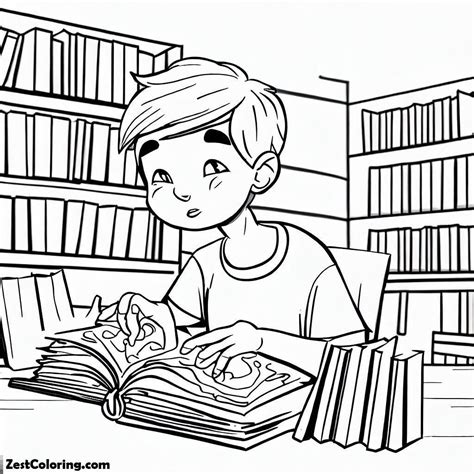 Boy Reading Books In Library Coloring Pages | Coloring pages, Books to ...