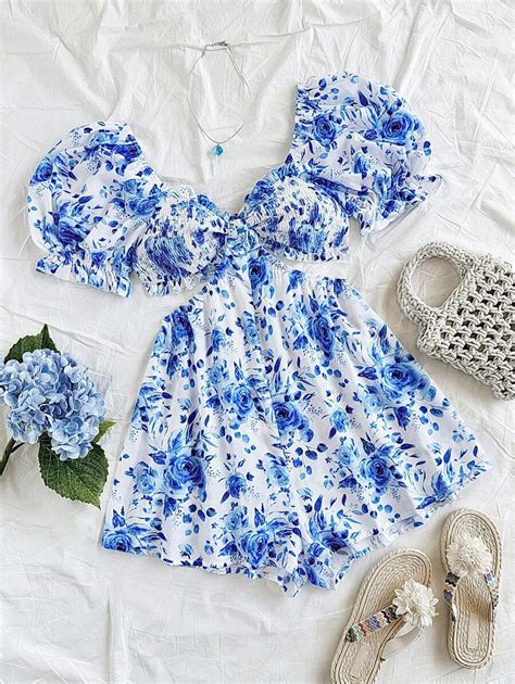 Soleia Women's Holiday Romantic Watercolor Floral Print Puff Sleeve ...