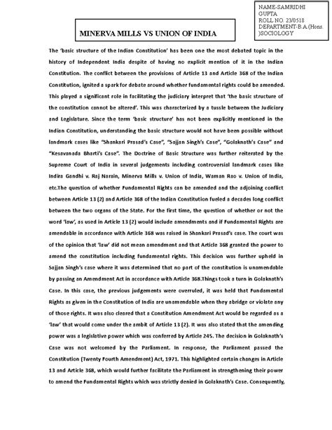Minerva mills - The ‘basic structure of the Indian Constitution’ has ...