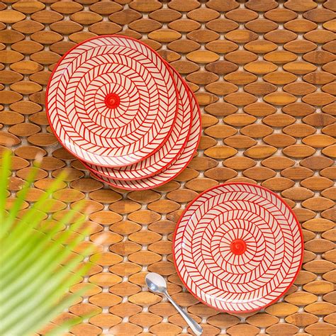 Buy ExclusiveLane 'Red Chevrons' Handpainted Ceramic Quarter Plates ...