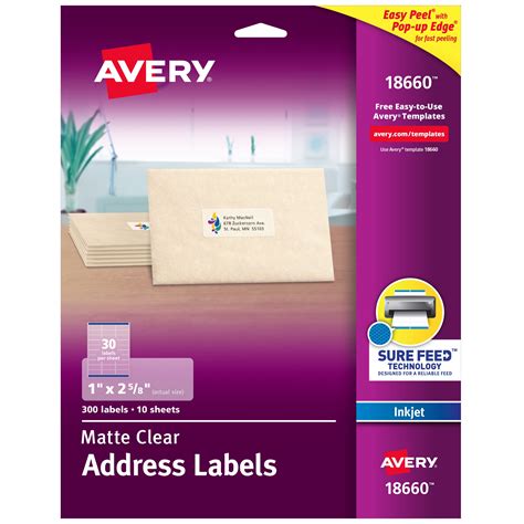 Avery Address Labels, 1" x 2-5/8", Easy Peel, Matte Clear, 300 Labels ...