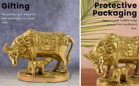 Buy Pick End Now Kamdhenu Cow with Calf Sculpture Brass Statue, Nandi ...