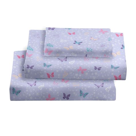 Girls Twin Sheet Set - Kids Light Purple Rainbow Patterned Microfiber ...