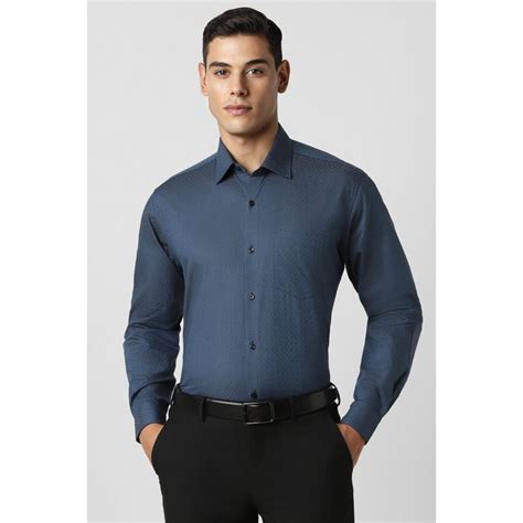 Buy Van Heusen Men Navy Blue Regular Fit Print Full Sleeves Shirt Online