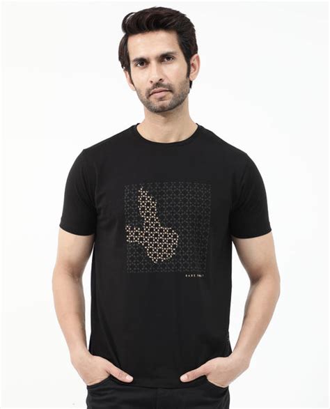 Rare Rabbit Articale Mens Gene Black Cotton Polyester Fabric Short Sle