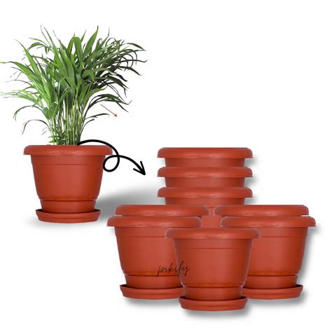 Pikify Brown Planters with Bottom Plates - 12 Pcs, Gamla Pots for Home ...