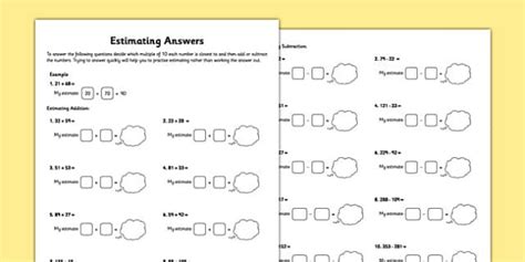 Estimating Sums and Differences Worksheet Calculations Y3
