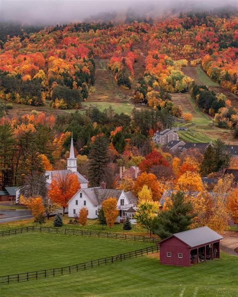 Brownsville at the base of Mt Ascutney covered with autumn foliage ...