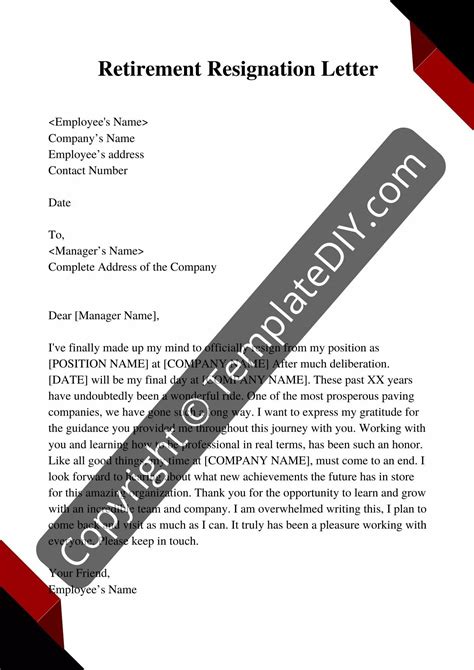 Retirement Resignation Letter Example - Resignation Letter Sample