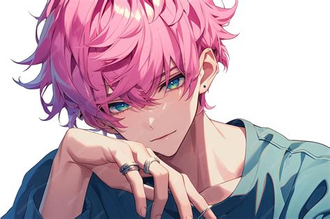 Premium Photo | Handsome Anime Boy With Pink Hair On White Background