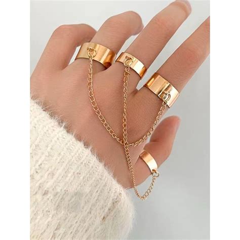 Buy OOMPH Combo of 2 Gold Tone Delicate Chain Ring Set Online