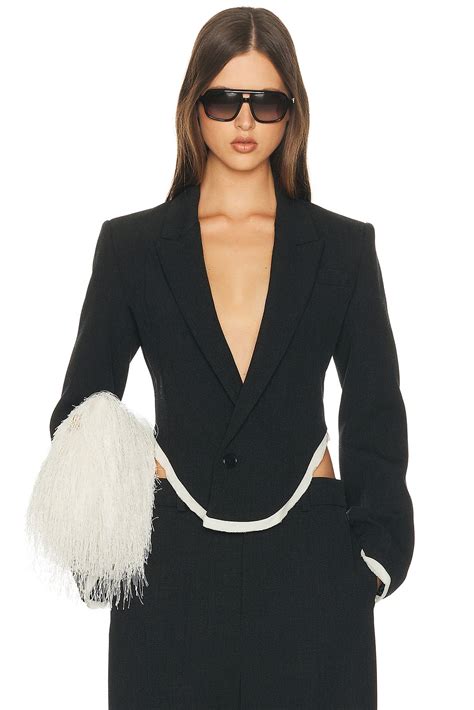 Helsa Devereux Blazer With Chiffon Edge in Charcoal | FWRD