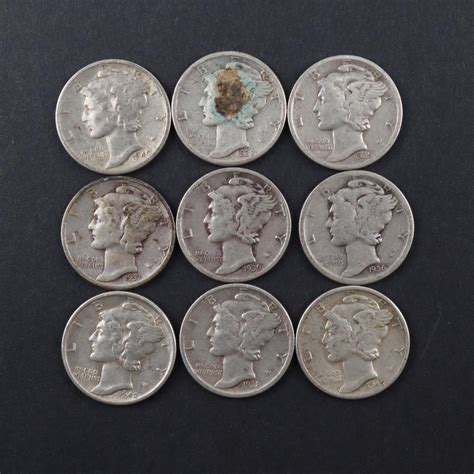 9 Mercury Silver Dimes | Property Room