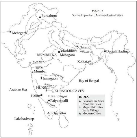 Two sites in indian political map from which archaeologists have found ...