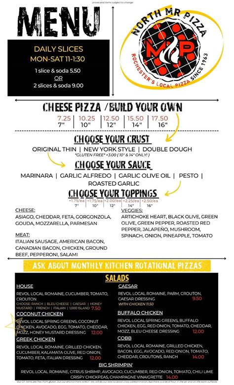 Menu at North Mr. Pizza pizzeria, Rochester