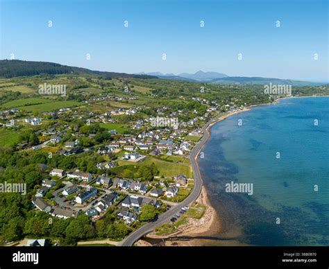Aerial view from drone of village at Whiting Bay, Isle of Arran, North ...