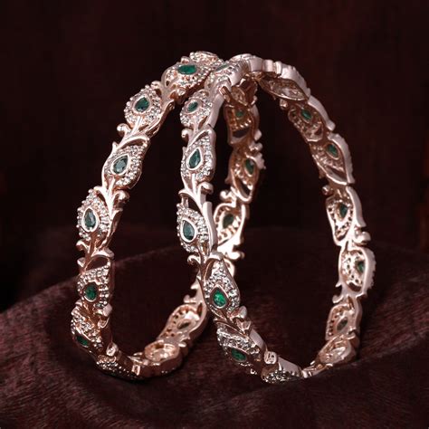 Estele Rosegold Plated Artistic Floral & Leaf Patterned 2:6 Size Bangl