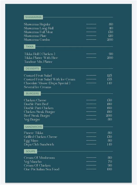 Menu at Dopamine Resto Café, Kozhikode