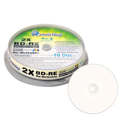 10 Pack Smartbuy 2X 25GB Blue Blu-ray BD-RE Rewritable White Inkjet Hub ...