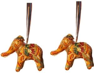 Handicrafts Paradise Door Hanging Pink velvet cloth elephant pair ...