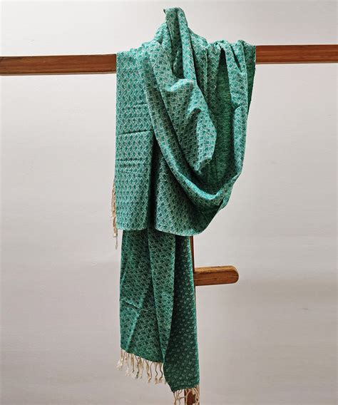 Cyan blue white handloom eri silk assam stole – GoSwadeshi