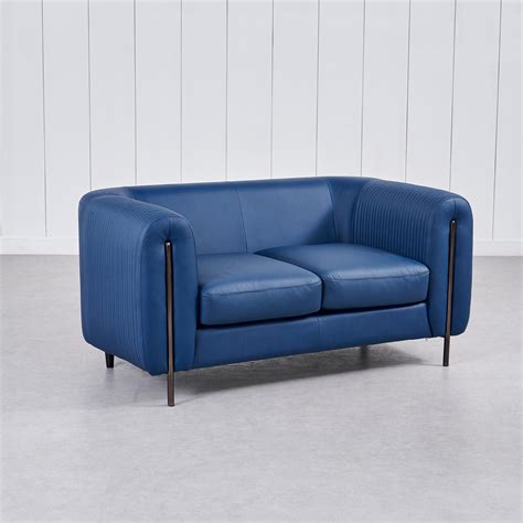 Buy Sapphire Half Leather 2-Seater Sofa with Cushions - Blue from Home ...