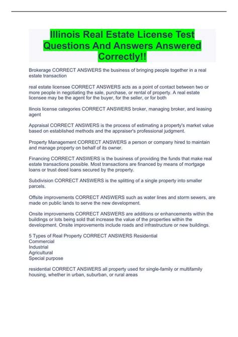 Illinois Real Estate License Test Questions And Answers Answered ...