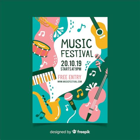 Instrumente und Wellenmusik Festival Poster | Kostenlose Vektor