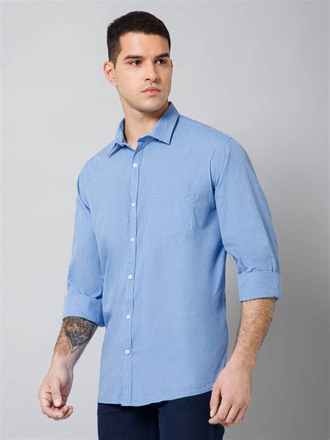 Cantabil Cotton Solid Full Sleeve Regular Fit Sky Blue Casual Shirt wi