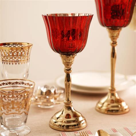 Buy Pure Home + Living Red and Gold Votive with Metal Stand - Small ...