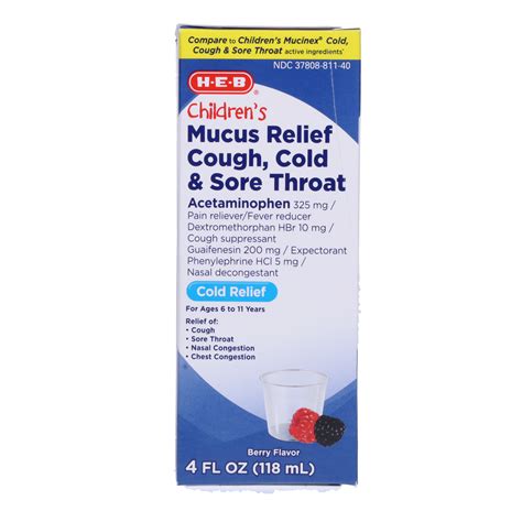 H-E-B Children's Mucus Relief Cough Cold & Sore Throat - Shop Cough, cold & flu at H-E-B