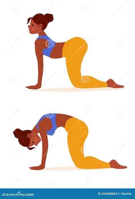 Woman in Yoga Cat Cow Pose, Two Steps To Stretch the Back and Promote Spinal Flexibility ...